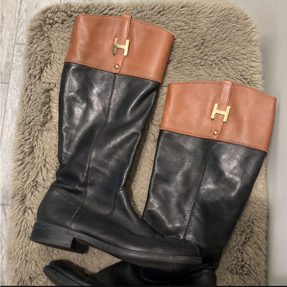 Tommy Hilfiger Shyenne Two-Tone Leather Riding Boots - size 9.5